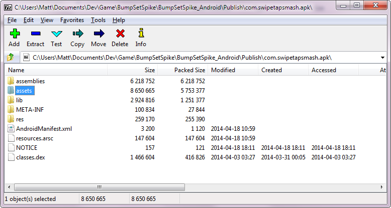 A look inside the Swipe Tap Smash APK file.